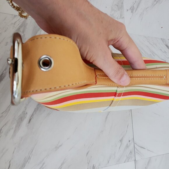 Vintage Rare Coach Hampton Multi-Colored Striped Handbag Satchel Purse - Picture 5 of 11